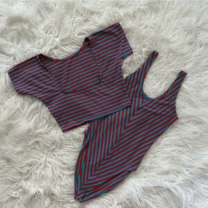 Vintage Striped Red and Blue Two-Piece Set